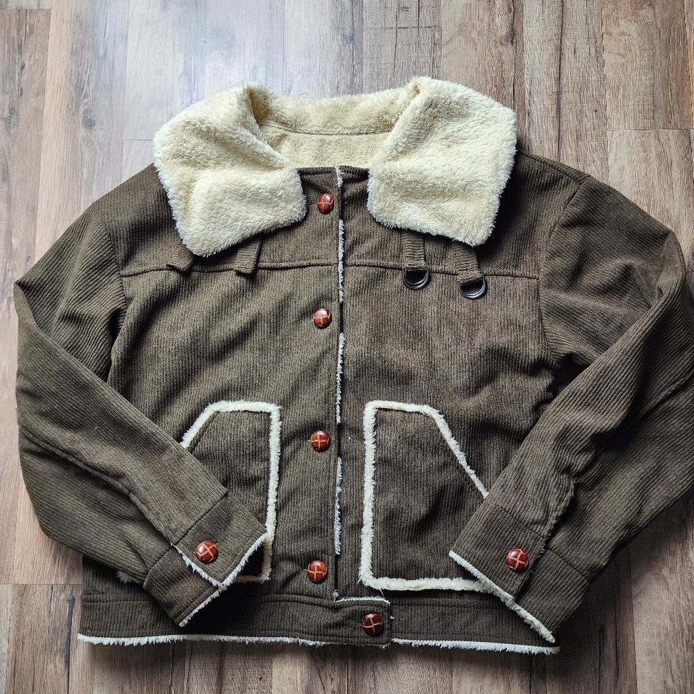 Women's Grunge Punk Corduroy & Faux Fur Patchwork SHEIN Jacket Size Small